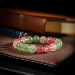 绿红草莓晶手链 Green And Red Strawberry Quartz Bracelet 绿红草莓晶手链 Green And Red Strawberry Quartz Bracelet